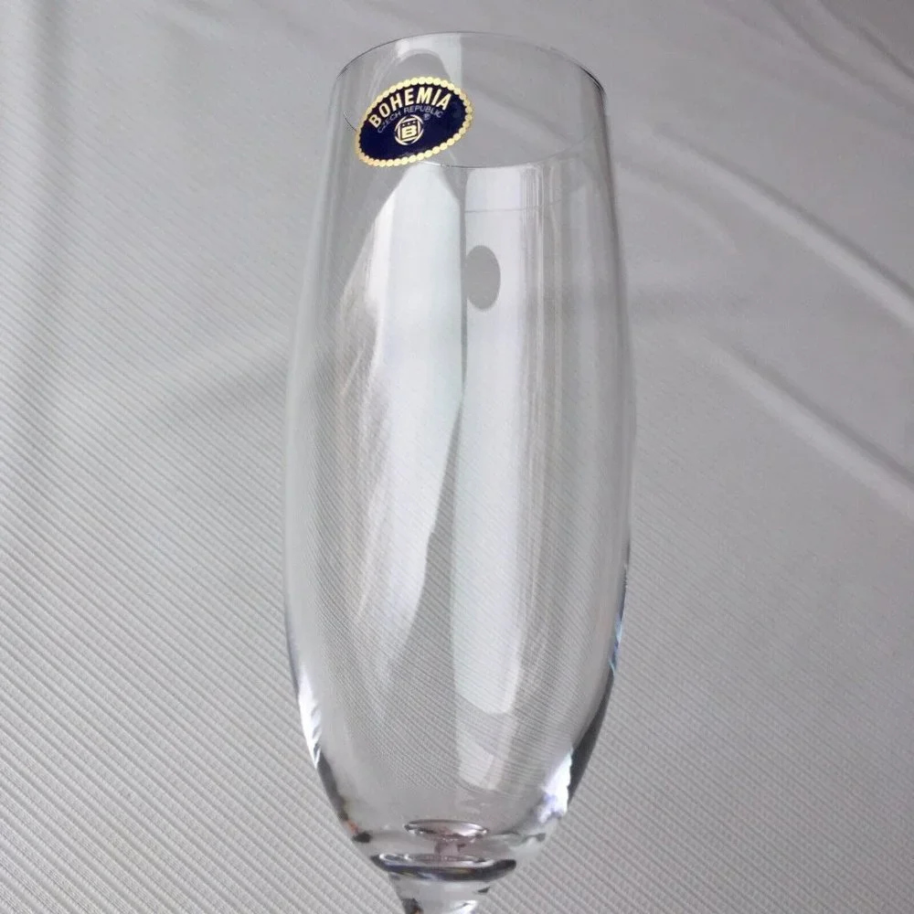 2 Bohemia Crystal Champagne Glass Flutes 6 oz Czech Republic 9